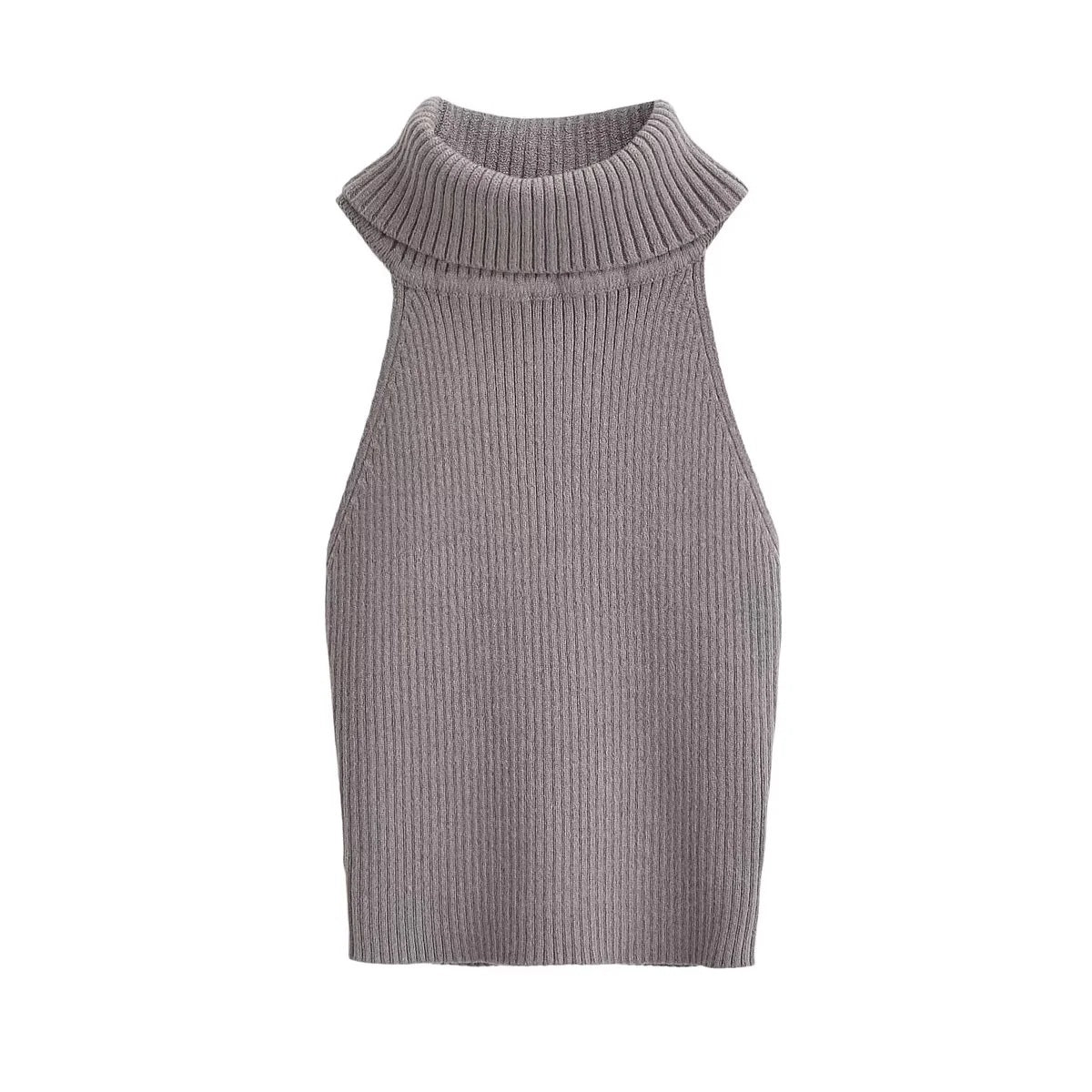 Off Shoulder High-Necked Strip Knitted Vest Wholesale Womens Tops