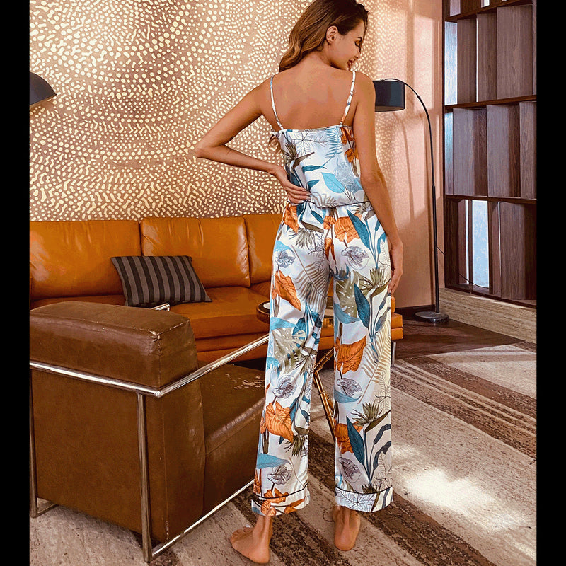 Casual 3pcs Sets Women Tops & Blouse & Trousers Satin Pajamas Wholesale Loungewear