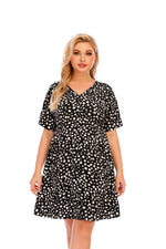 Dot Printed V Neck Casual Midi Curve Dresses Single-Breasted Wholesale Plus Size Clothing