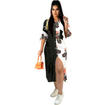 Wholesale Stitching Print With Floral Shirt Cardigan Sunscreen Long Short-Sleeved Dress