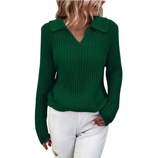 Lapel Solid Color Slim Fit Knit Crew Neck Sweater Wholesale Womens Tops