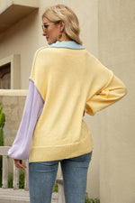 Fashion Contrasting Colors Pullover Crew Neck Long Sleeve Loose Wholesale Sweater