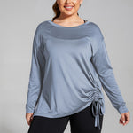 Loose Fitness T-Shirt Long-Sleeved Drawstring Sports Tops Wholesale Plus Size Clothing