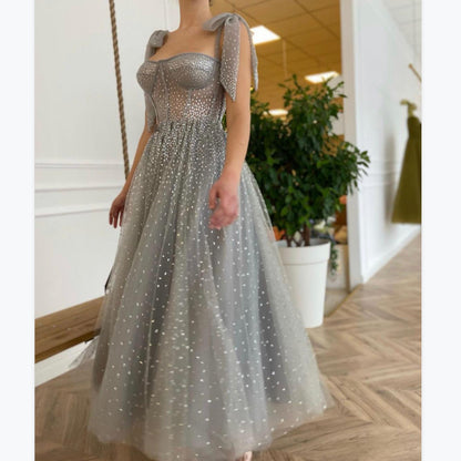 Sequins Lace-Up Sling Banquet Prom Evening Swing Dress Wholesale Maxi Dresses