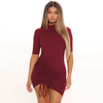 Plain Solid Ruched Half Sleeve Drawstring Wholesale Bodycon Dresses Casual Stretch Tight Short Dresses