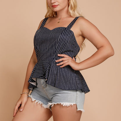 Ruffle Navy Plus Size Wholesale Women Cami Top