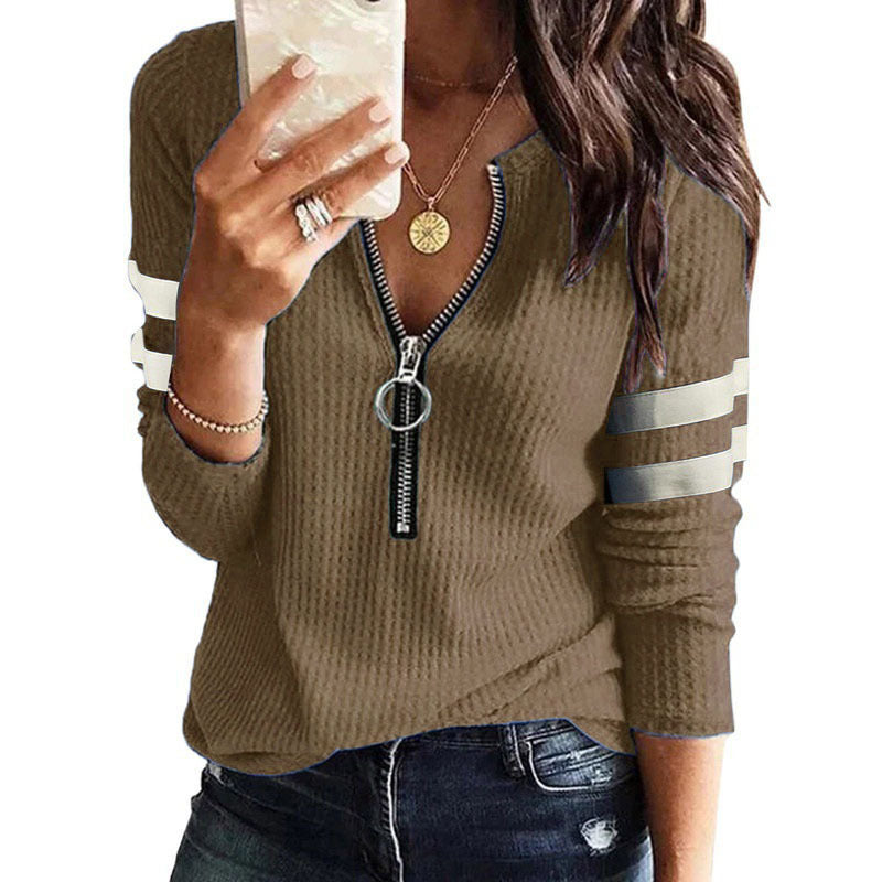 Zipper Stripe Sleeve Wholesale Womens Blouses