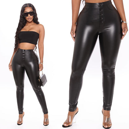 High Waist PU Women Leggings Pants