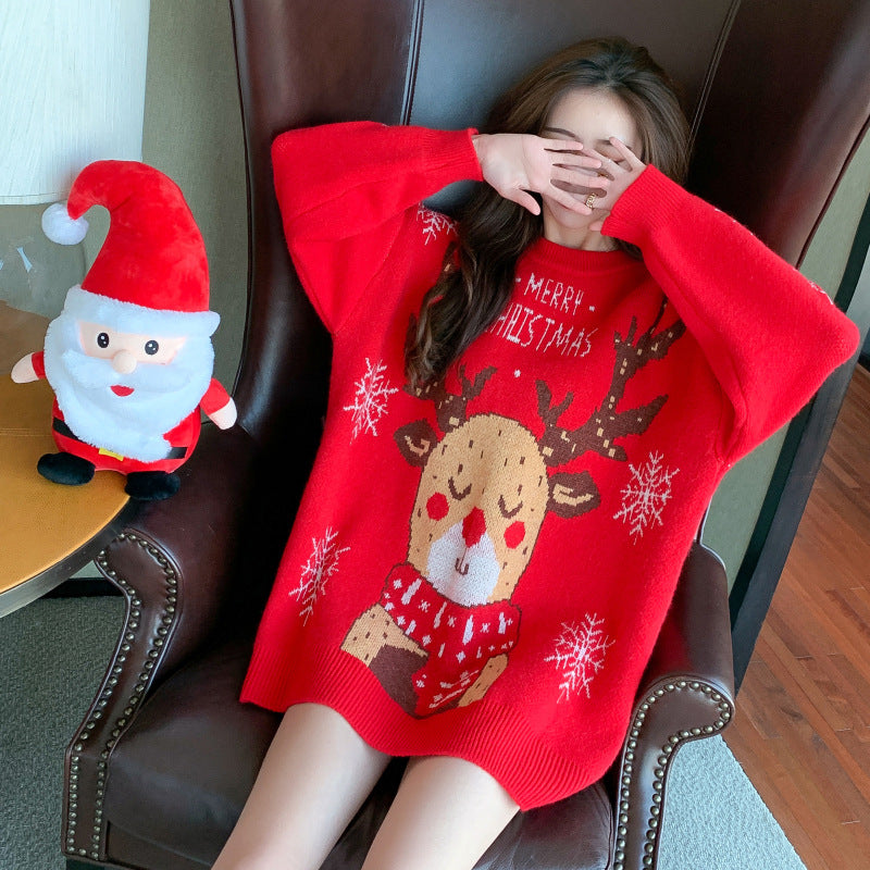 Christmas Elk Sweater Women Wear Loose Sweet Cute Knitted Sweater Top Wholesale