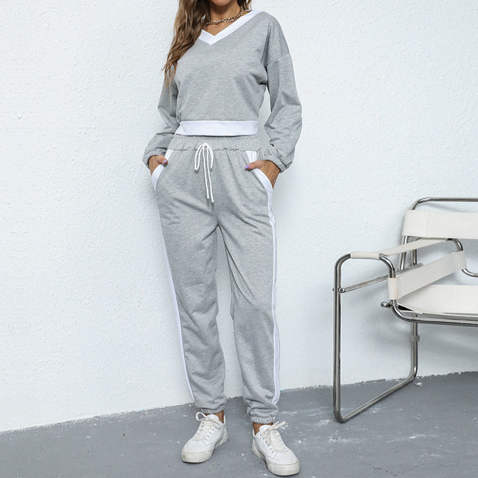 Stitching Casual Women Wholesale Sweater Suit