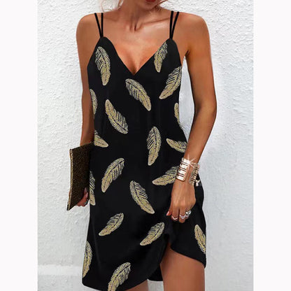 Sexy V-Neck Print Dress Loose Slip Fashion Wholesale Dresses