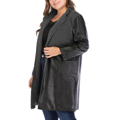 Black Wholesale Plus Size PU Coat For Women