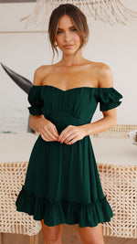 Solid Color Puff Sleeve Ruffles Short Sleeve Off Shoulder Tied Rope Wholesale Dresses Vacation