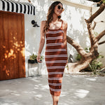 New Summer Knit Striped Skinny Cami Dresses Wholesale