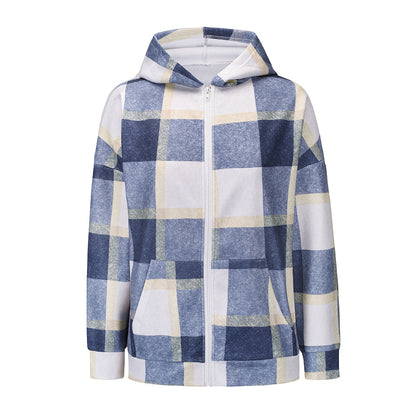 New Fall Women Plaid Zip Hoodie