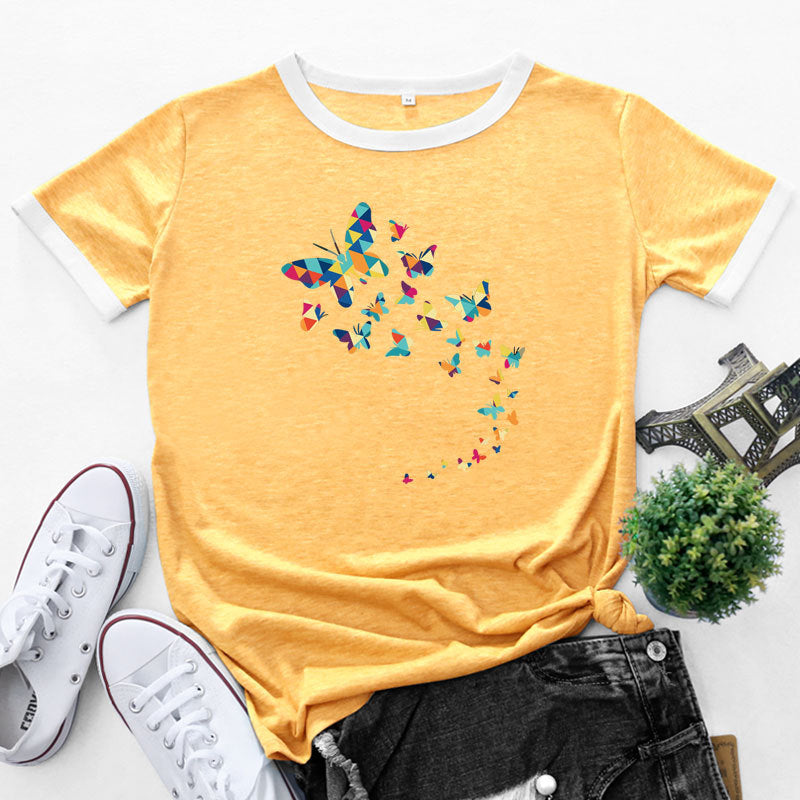 Women Fashion Butterfly Print Short Sleeve Wholesale T-shirts Summer