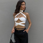 White Sexy Navel Hollow Bandage Halter Tube Top Wholesale Crop Tops Trendy Women'S Clubwear
