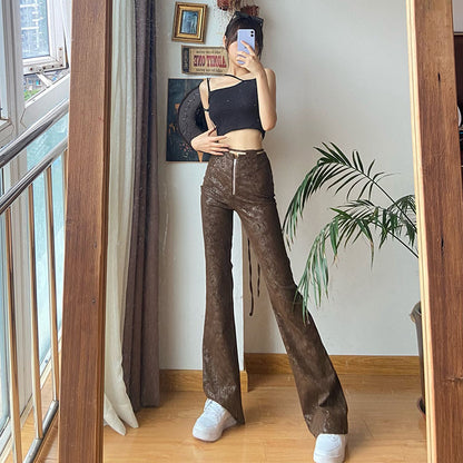 High Waist Slim Casual PU Leather Wholesale Pants