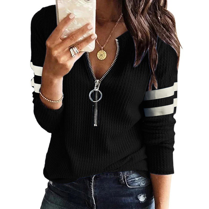 Zipper Stripe Sleeve Wholesale Womens Blouses