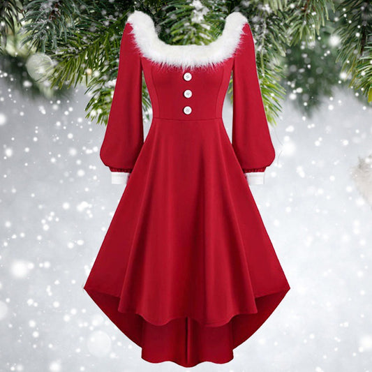 Christmas Red Button Plush Princess Women Wholesale Dress