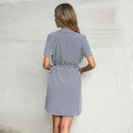 Striped Lapel Short-Sleeved Shirt Dress With Bow Tie Wholesale