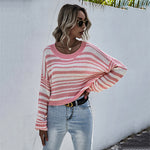 Women Wholesale Striped Round Neck Short Sweater