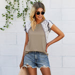 Leopard Print Color Block Short Sleeve Round Neck Wholesale T-shirts Women Summer