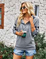 Loose Casual Hoodie Plaid Patchwork Sweatshirt Wholesale Womens Tops