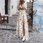 Bohemian Print Slit Mopping Short-Sleeved Low-Cut Dress Wholesale Dresses