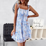 Agaric Laces Floral Printed Chiffon Sundresses Lace-Up Sling Ruffled Swing Dress Wholesale Dresses