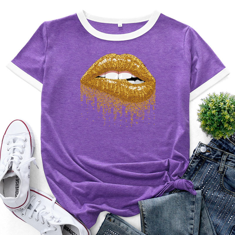 Women Fashion Lip Print Short Sleeve Wholesale T-shirts Summer