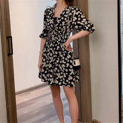 Daisy Print Half Sleeve V Neck Wholesale Floral Dresses Summer