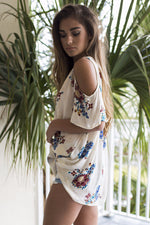 Floral Print Off Shoulder Cutout Short Sleeve Casual Women'S T Shirts Wholesale Tunics Tops Summer