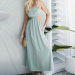 Solid Color Spaghetti Strap Sleeveless Bandage Hollow Out Wholesale Maxi Dresses