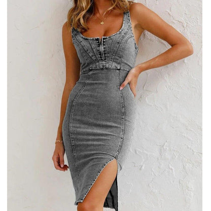 Sexy Wholesale Womens Fashion Slit Wholesale Denim Dress For Women Clothing