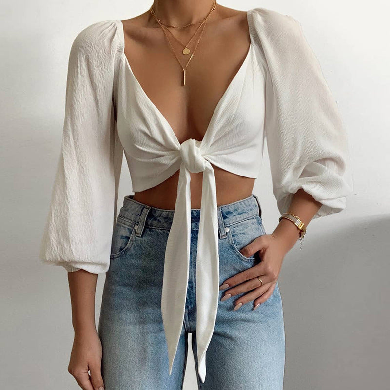 Sexy Short Solid Color Long-Sleeve Tube Top Cardigan Wholesale Womens Tops