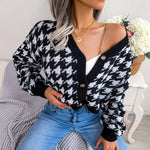Casual Houndstooth Lantern Long Sleeve Loose Single-Breasted Cardigan Wholesale Sweater Coat