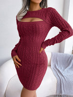 Sexy Cutout Twist Sweater Knitted Dresses Solid Color Long Sleeve Bodycon Wholesale Dresses