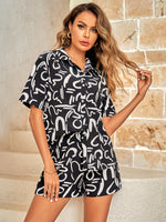 Fashion Print Lapel Short-Sleeved Shirt & Shorts Wholesale Womens 2 Piece Sets
