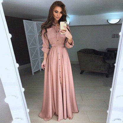 Slim Long Sleeve Button Tie Shirt Dress Wholesale Maxi Dresses