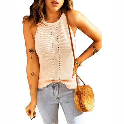 Solid Color Sleeveless Hollow Casual Knit Loose Womens Vests Wholesale Tank Tops