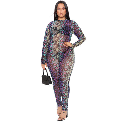 Snake-Skin Print Fashion Sexy Women Jump-Suit Wholesale Jumpsuits