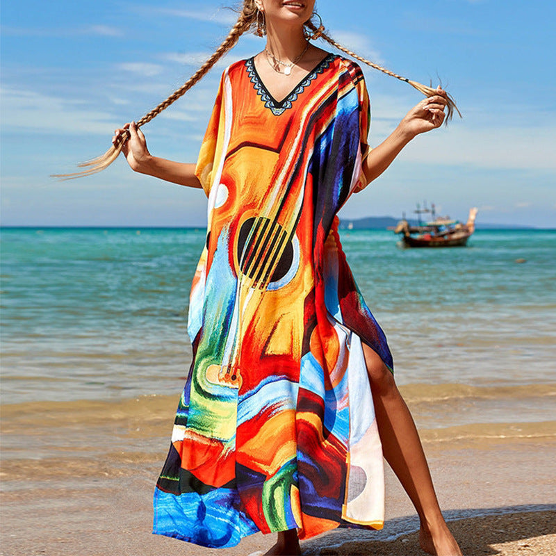 Fashion V Neck Long Beach Blouse Casual Dress Wholesale Maxi Dresses