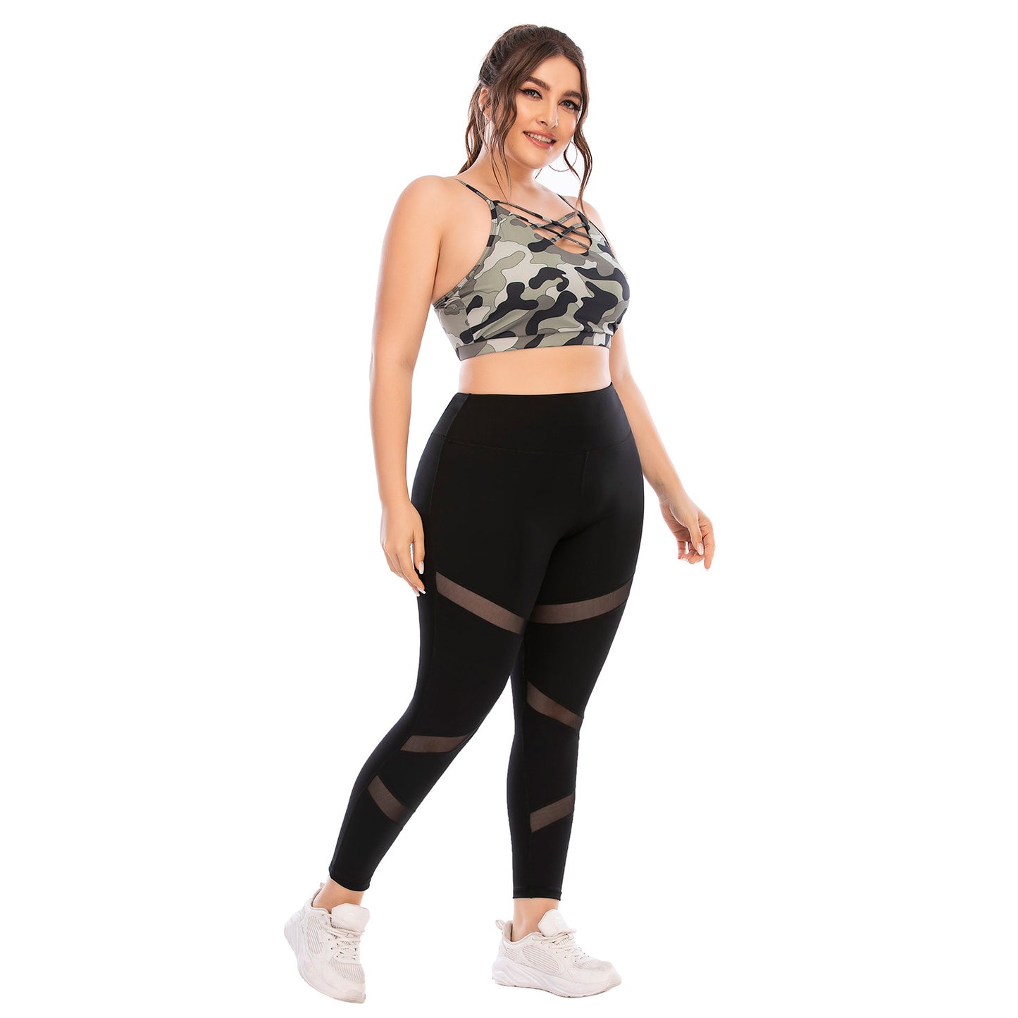 Sport Bra & Leggings Womens Curvy Fitness Yoga Suits Camo Print Workout Clothes Plus Size Two Piece Sets Wholesale