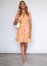 Fashion V-Neck Slim Floral Short-Sleeved Mini Dress Wholesale Dresses