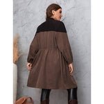 Wholesale Plus Size Women Clothing Contrasting Color Commuting Simple Wind Strap Mid-Length Coat