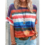 Short Sleeve Gradient Colorblock Print Round Neck Womens Tops Casual Wholesale T Shirts