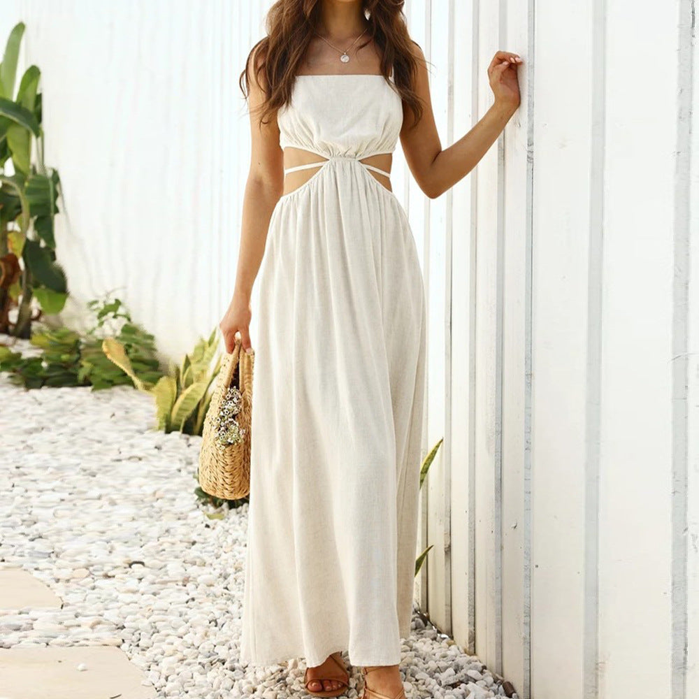 Solid Color Spaghetti Strap Sleeveless Bandage Hollow Out Wholesale Maxi Dresses