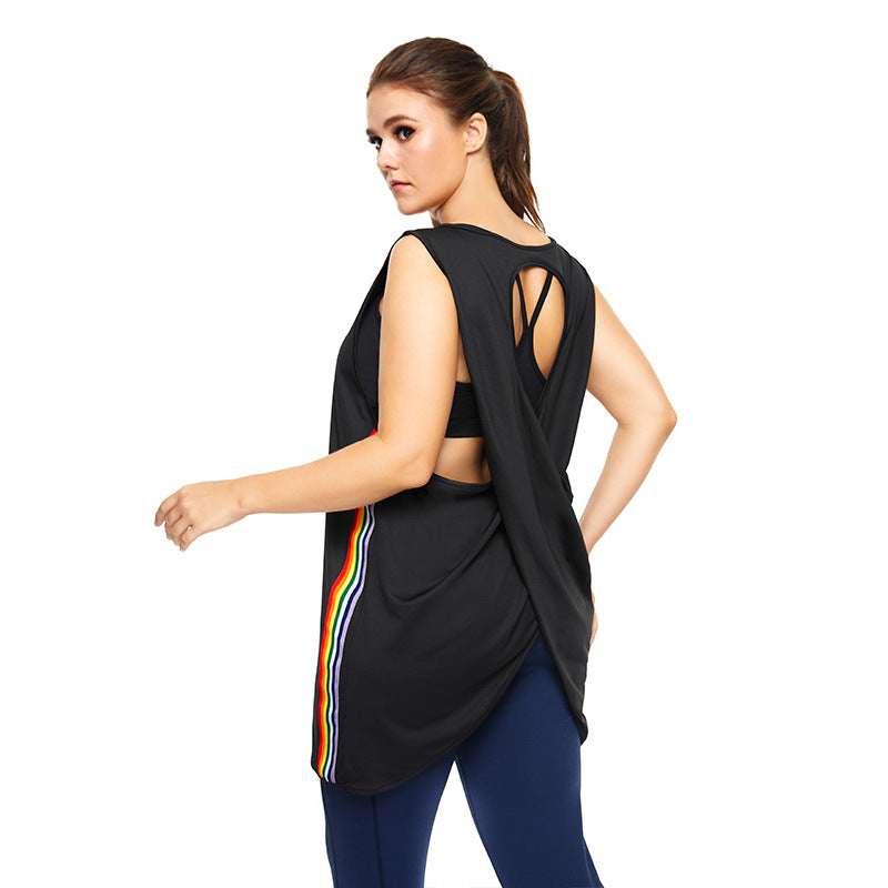 Women Workout Gym Blouse Striped Print Curvy Activewear Tank Tops Wholesale Plus Size Clothing