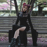 Gothic Dark Slit Lace Hollow Stitching Trumpet Sleeve Witch Cos Dress Wholesale Dresses